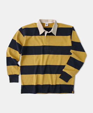 Classic Fit Striped Jersey Rugby Shirt - Yellow/ Navy