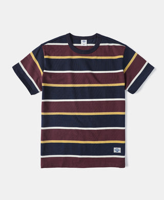 9.8 oz IVY Style Striped T-Shirt - Burgundy Red/Navy