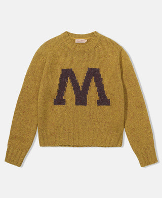 Ivy League Retro Letter Color Contrast Sweater - Yellow