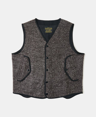 Tweed Herringbone V-Neck Vest - Brown