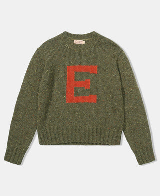 Ivy League Retro Letter Color Contrast Sweater - Green