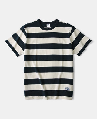 Heavyweight Cotton Wide Striped T-Shirt - Blue/Apricot