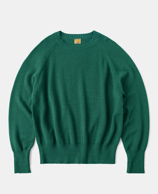 Pullover Crew Neck Cotton&Wool Knit Sweater - Emerald Green