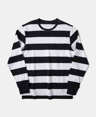 Slub Cotton Wide Striped Long Sleeve T-Shirt - Black/White