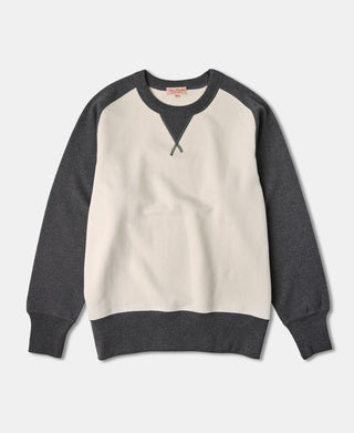 14 oz Contrast-Tipped Loopwheel Crewneck Sweatshirt - Gray/Apricot