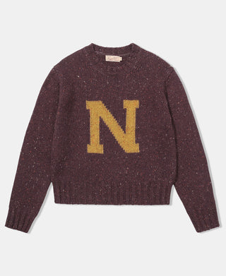 Ivy League Retro Letter Color Contrast Sweater - Purple