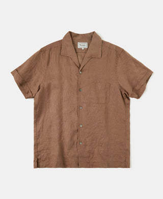 1950s Italian Collar Linen Shirt - Brown