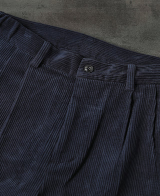 Straight-Leg Double-Pleated Cotton-Corduroy Trousers - Indigo