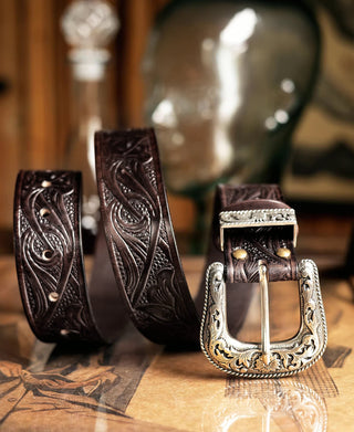 Arabesque Carved Belt - Coffee