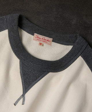 14 oz Contrast-Tipped Loopwheel Crewneck Sweatshirt - Gray/Apricot