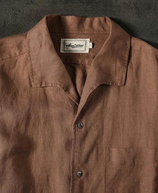 1950s Italian Collar Long-Sleeve Linen Shirt - Brown