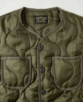 Military Style Quilted Padded Ripstop Nylon Vest - Olive