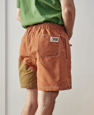 Two-Tone Beach Swim Trunks - Brown/Dark Yellow