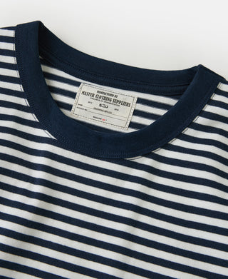 Ribbed Cuff Breton Stripe Long Sleeve T-Shirt - White/Navy