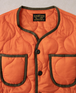 Military Style Quilted Padded Ripstop Nylon Vest - Orange