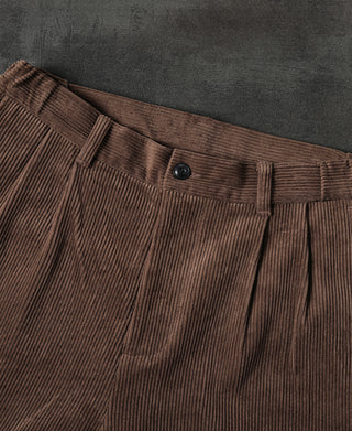 Straight-Leg Double-Pleated Cotton-Corduroy Trousers - Brown