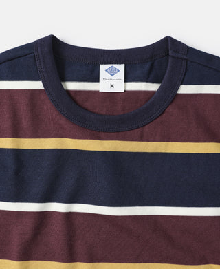 9.8 oz IVY Style Striped T-Shirt - Burgundy Red/Navy