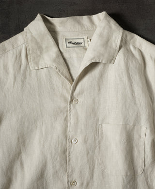 1950s Italian Collar Long-Sleeve Linen Shirt - Apricot