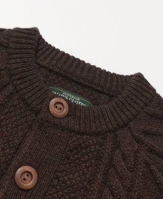 Cable Knit Round Collar Cardigan - Brown