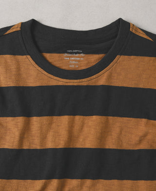 Slub Cotton Wide Striped T-Shirt - Black/Orange