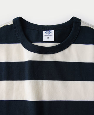 Heavyweight Cotton Wide Striped T-Shirt - Blue/Apricot