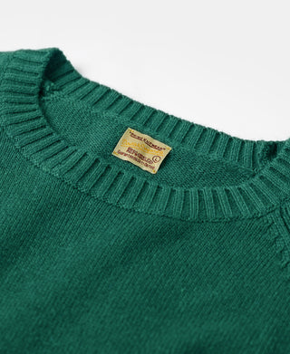 Pullover Crew Neck Cotton&Wool Knit Sweater - Emerald Green