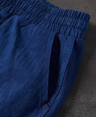 Indigo-Dye Loose Cotton Herringbone Pants