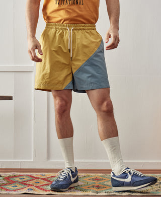 Two-Tone Beach Swim Trunks - Yellow/Light Blue