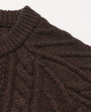 Cable Knit Round Collar Cardigan - Brown