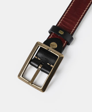 Brass-Tipped Reversible Leather Belt - Black / Reddish Brown