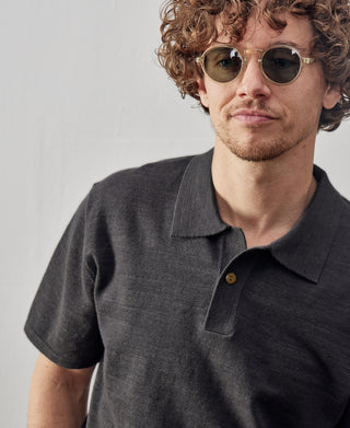 High-low Hem Slub Cotton Polo Shirt - Dark Gray