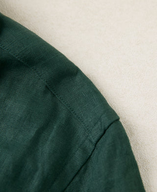 1950s Italian Collar Linen Shirt - Dark Green