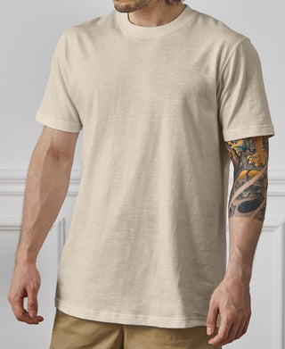 Classic Fit Loopwheel Slub Cotton T-Shirt - Oatmeal