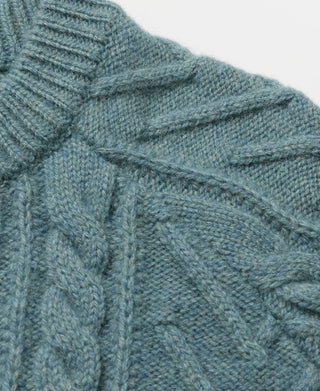 Cable Knit Round Collar Cardigan - Pale Blue