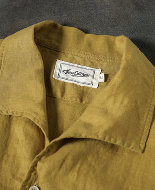 1950s Italian Collar Long-Sleeve Linen Shirt - Mustard