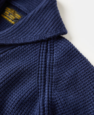 Shawl Collar Raglan Sleeve Wool Cardigan - Navy Blue