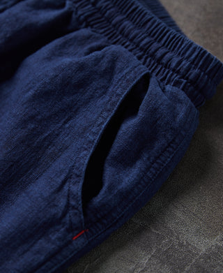 Indigo-Dye Loose Cotton and Linen-Blend Pants