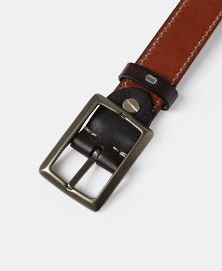 Brass-Tipped Reversible Leather Belt - Coffee / Brown