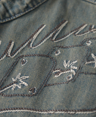 Faded Wash Western Embroidered Denim Shirt