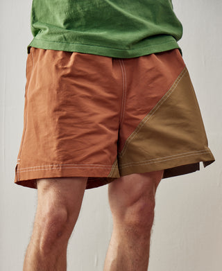 Two-Tone Beach Swim Trunks - Brown/Dark Yellow