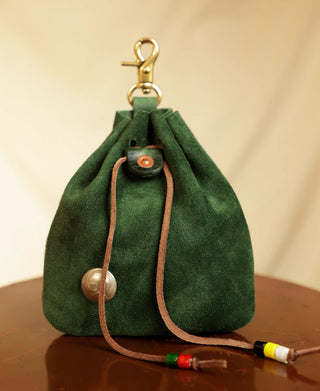 Colored Glaze Drawstring Coin Pouch - Dark Green