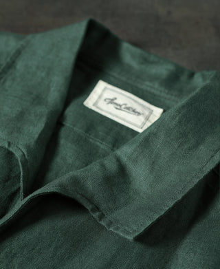 1950s Italian Collar Long-Sleeve Linen Shirt - Dark Green