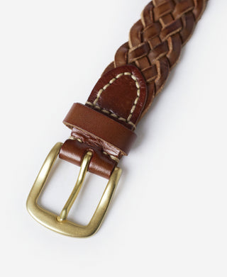 Braided Leather Belt - Brown