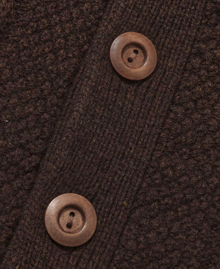 Cable Knit Round Collar Cardigan - Brown