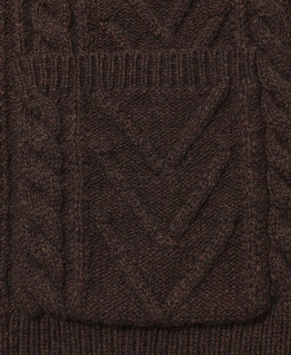 Cable Knit Round Collar Cardigan - Brown