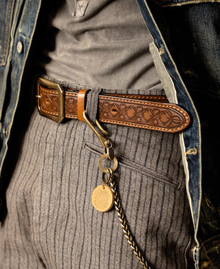 Western Tooled Leather Belt - Brown