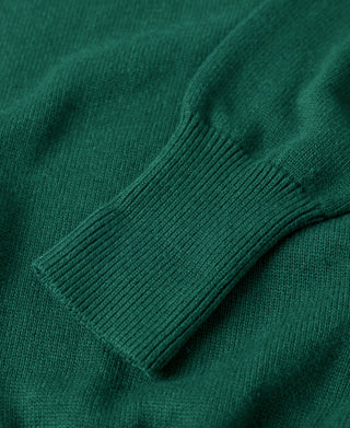 Pullover Crew Neck Cotton&Wool Knit Sweater - Emerald Green