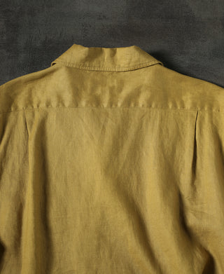 1950s Italian Collar Long-Sleeve Linen Shirt - Mustard