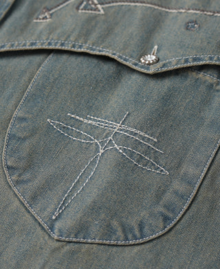 Faded Wash Western Embroidered Denim Shirt