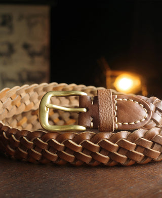 Braided Leather Belt - Brown